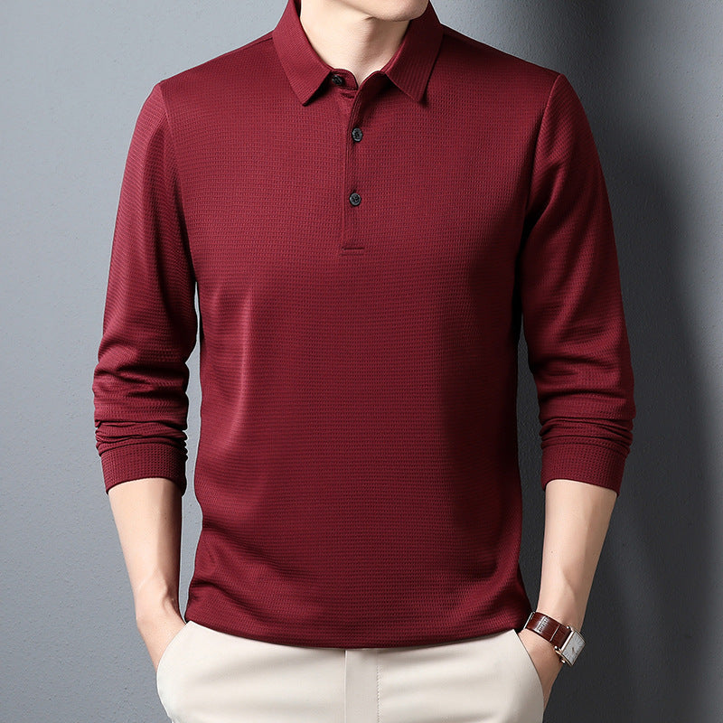 Men's Solid Color Long Sleeve Waffle Polo Shirt