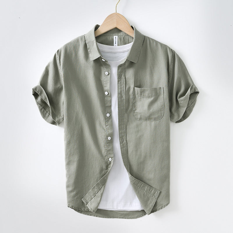 Artistic Simple Cotton And Linen Square Collar Shirt Men