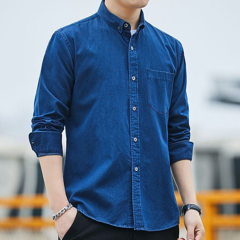 Men's Thick Long Sleeve Shirt Loose Casual Denim Shirt