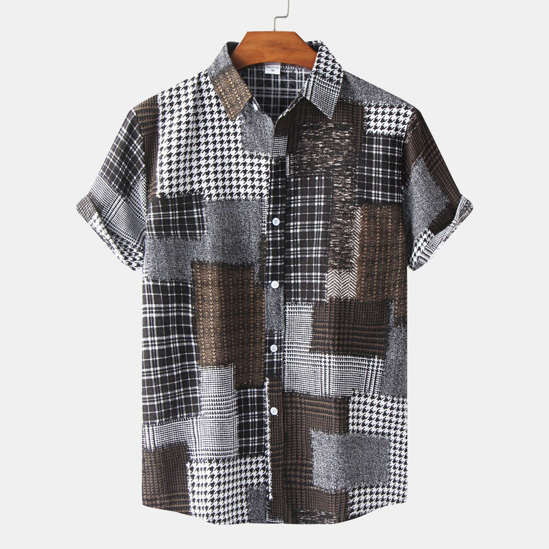 Men's Cotton And Linen Short Sleeve Hawaiian printed Shirt