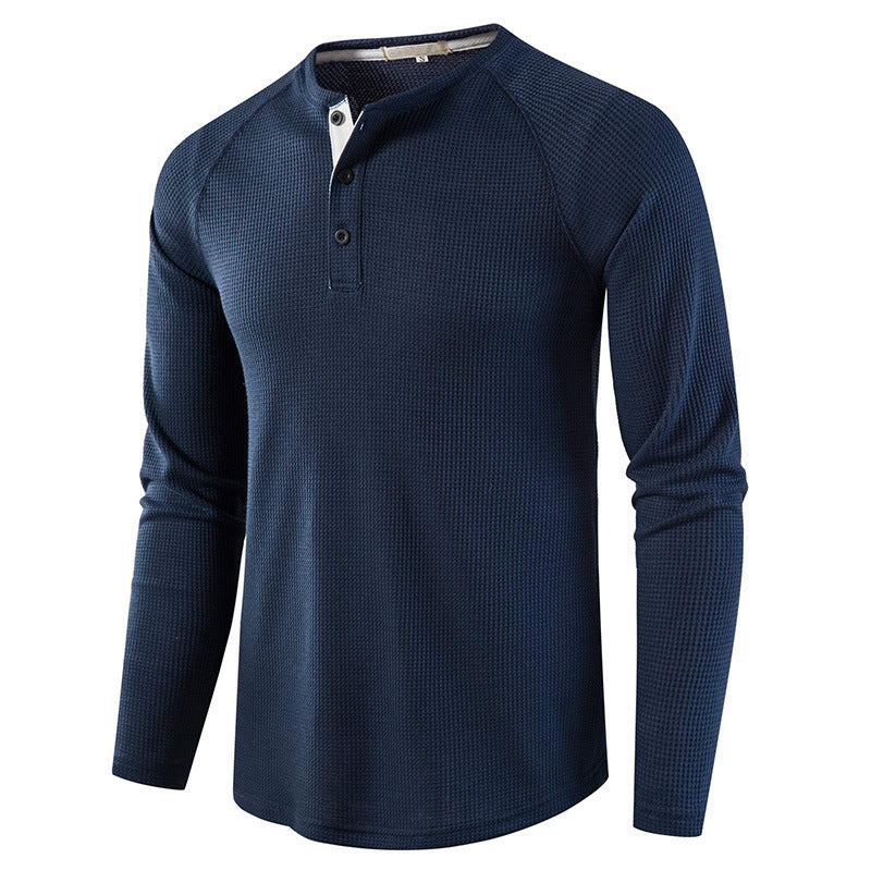 Men's Round Neck Waffle Long Sleeve Henry Casual T-shirt