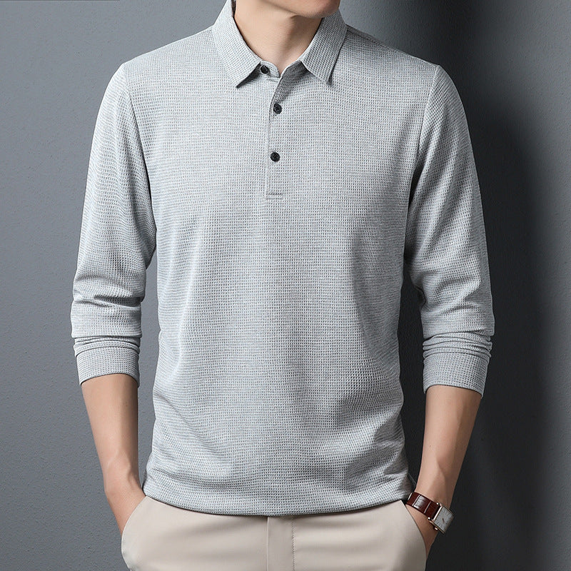 Men's Solid Color Long Sleeve Waffle Polo Shirt