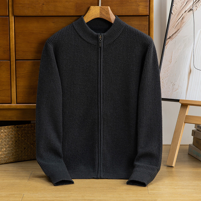 Casual Solid Color Stand Collar Zipper Knitted Cardigan sweater