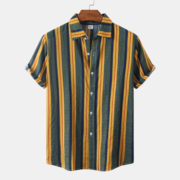 Summer Men's Short-sleeved Hawaiian Striped Shirt
