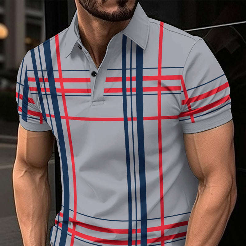 Men's Printed Lapel Button Sport Short Sleeved t-Shirt