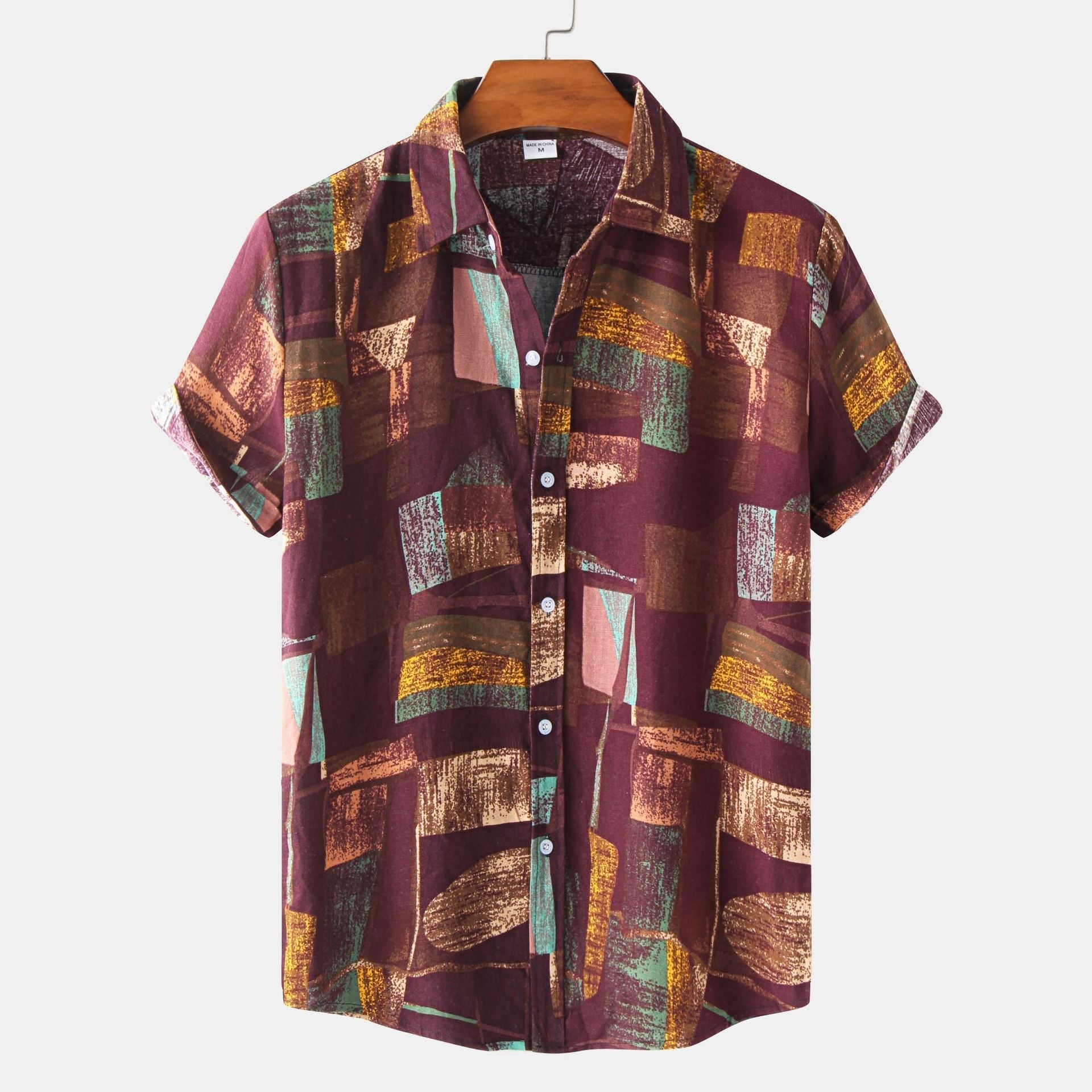 Men's Cotton And Linen Short Sleeve Hawaiian printed Shirt