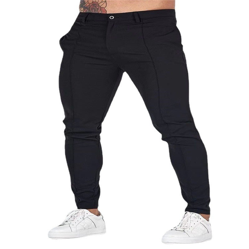 Men's Casual Pure Color Tight Zipper Slim Fit Trousers