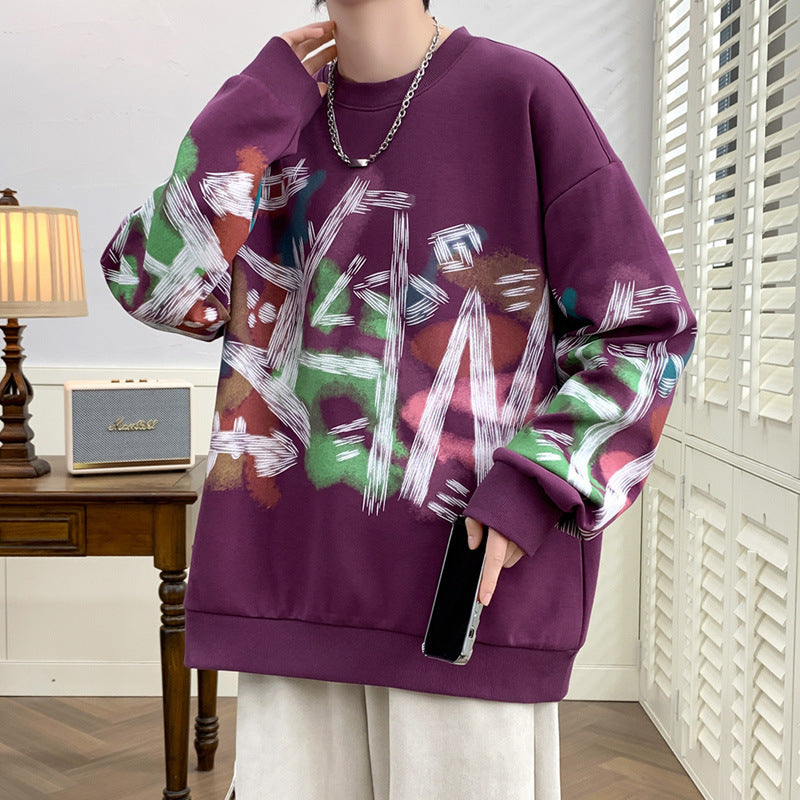 Maglione Graffiti Girocollo Moda Casual Largo Fondo Camicia