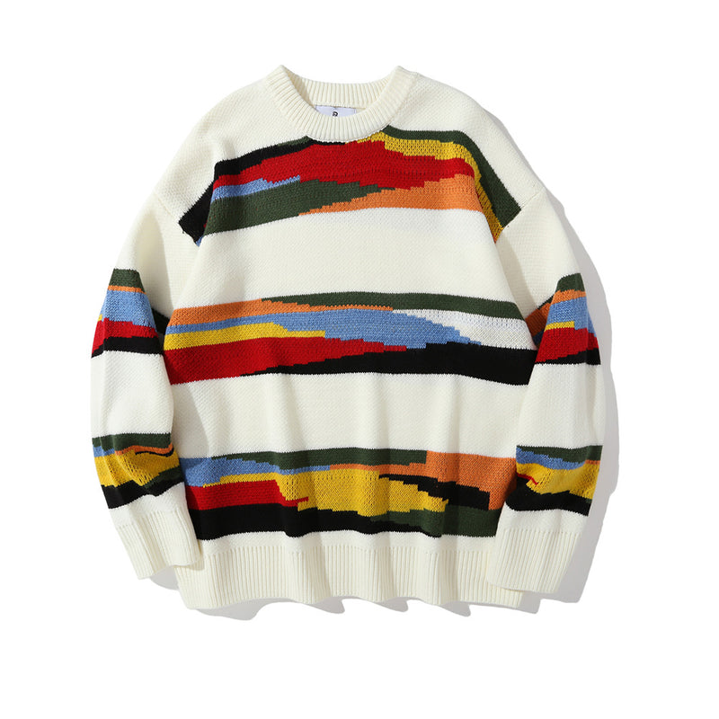 Contrast Color Striped Knitted Sweater Men