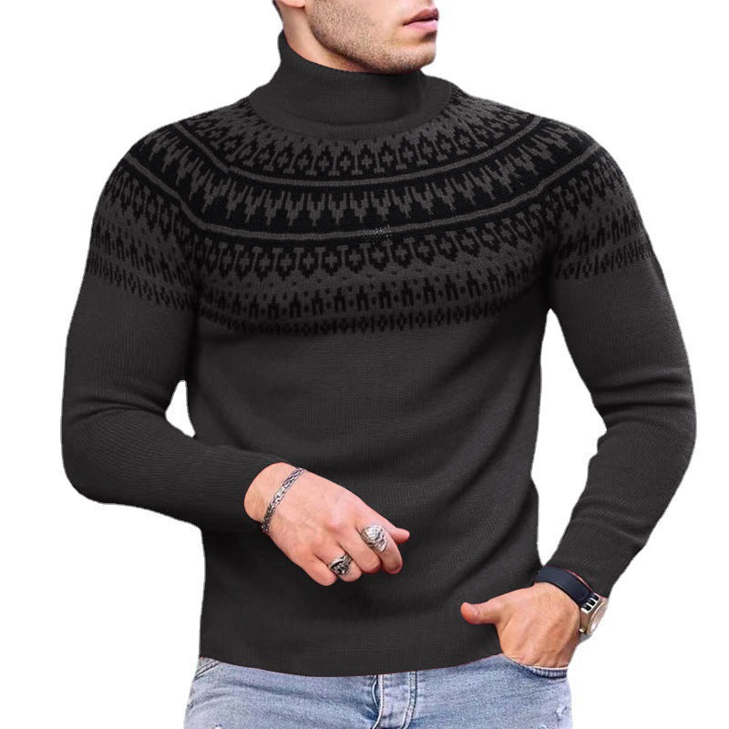 Maglione a collo alto patchwork vintage per adolescenti, a maniche lunghe, da uomo