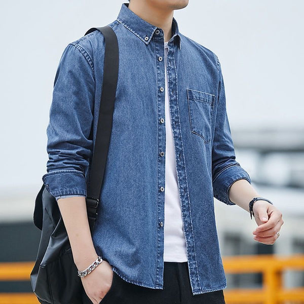 Men's Thick Long Sleeve Shirt Loose Casual Denim Shirt