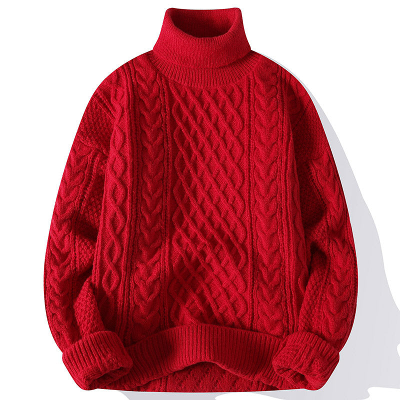 Maglione spesso a collo alto in jacquard vintage da uomo