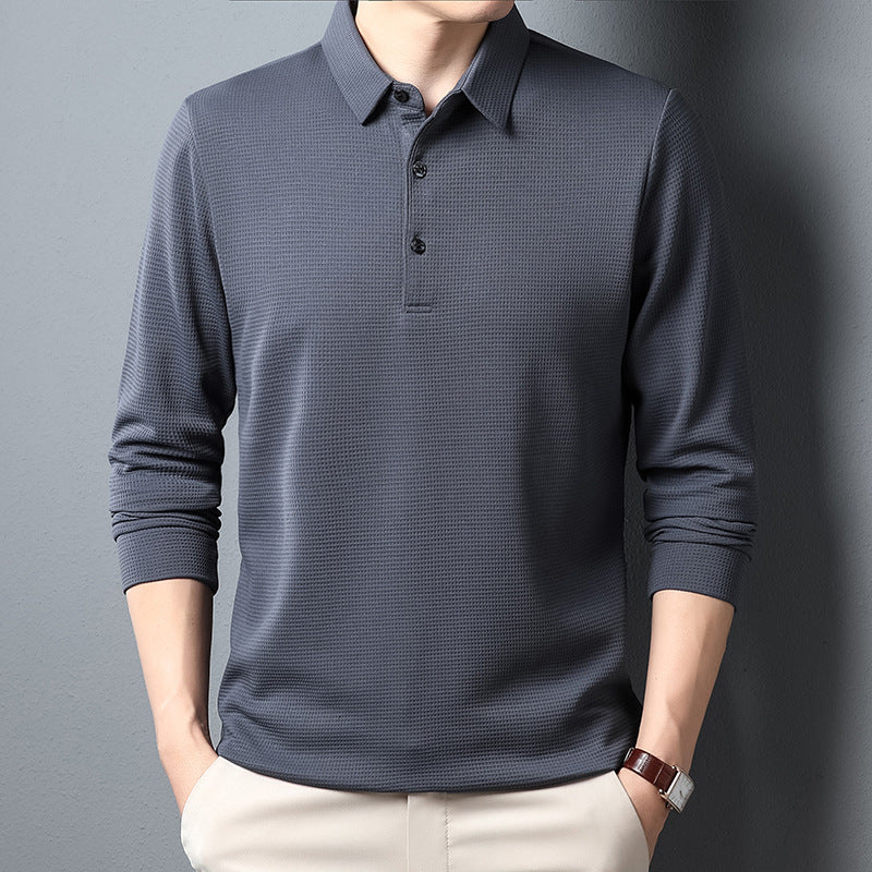 Men's Solid Color Long Sleeve Waffle Polo Shirt