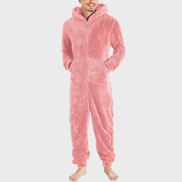 Zipper Thermal Plush Jumpsuit Pajamas for men