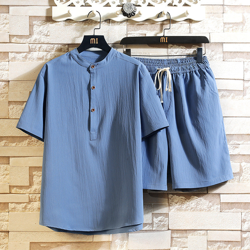 Two-piece Suit Summer New Stand Collar Retro Short Sleeve Suit