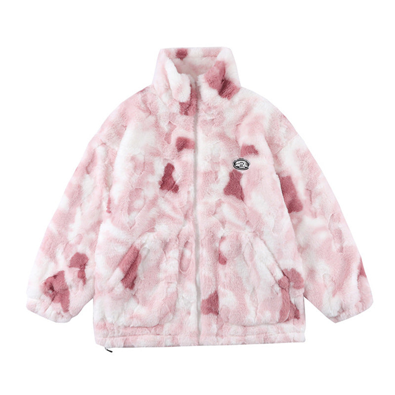 Tie-dyed Polar Fleece Stand Collar Autumn And Winter Coat