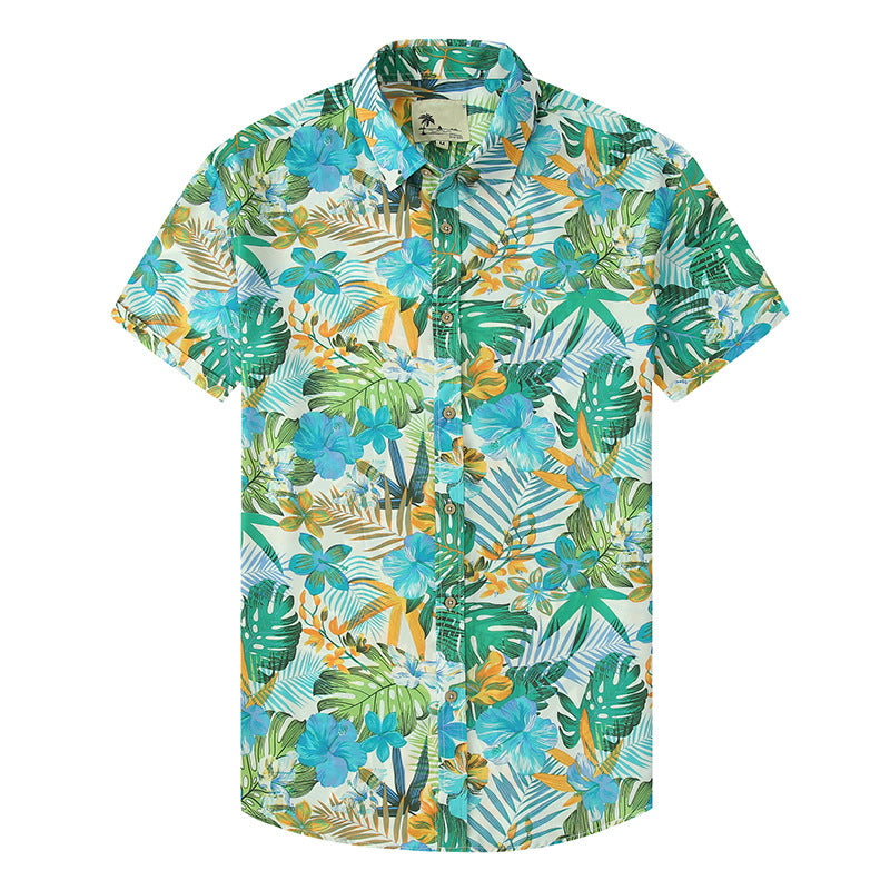 Lapel Print Thin Hawaiian Printed Shirt Men