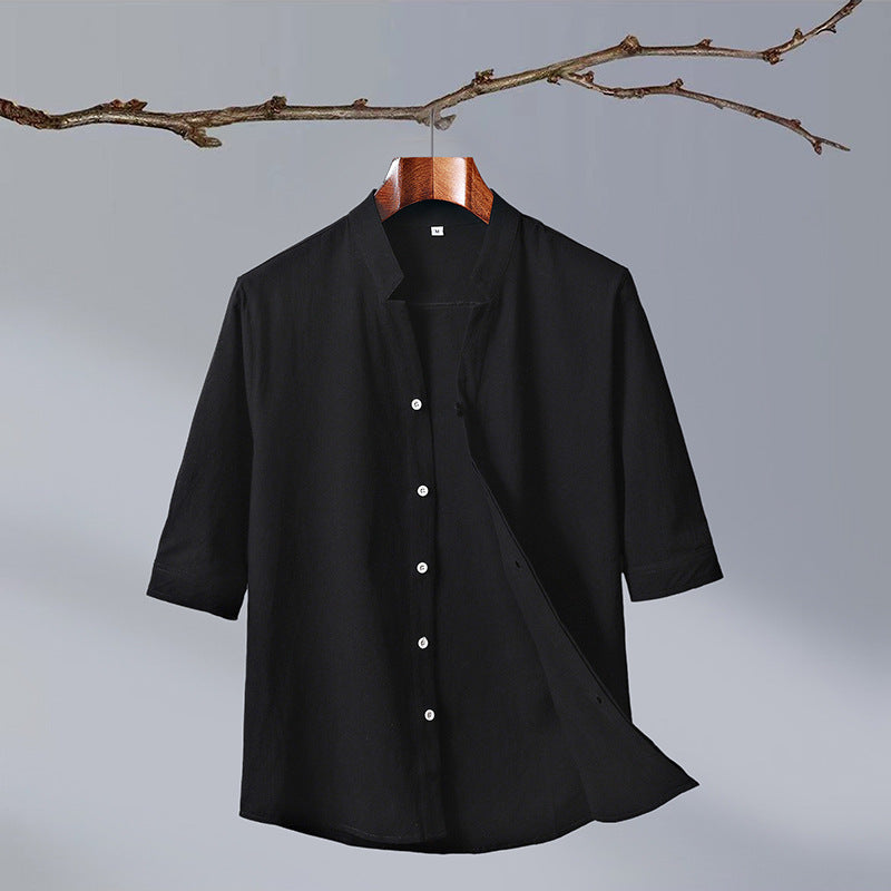 Men's Crepe Half-sleeved Stand-up Collar Shirt