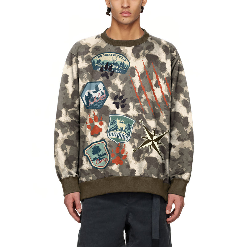 Camouflage Printed Round Neck Sweater