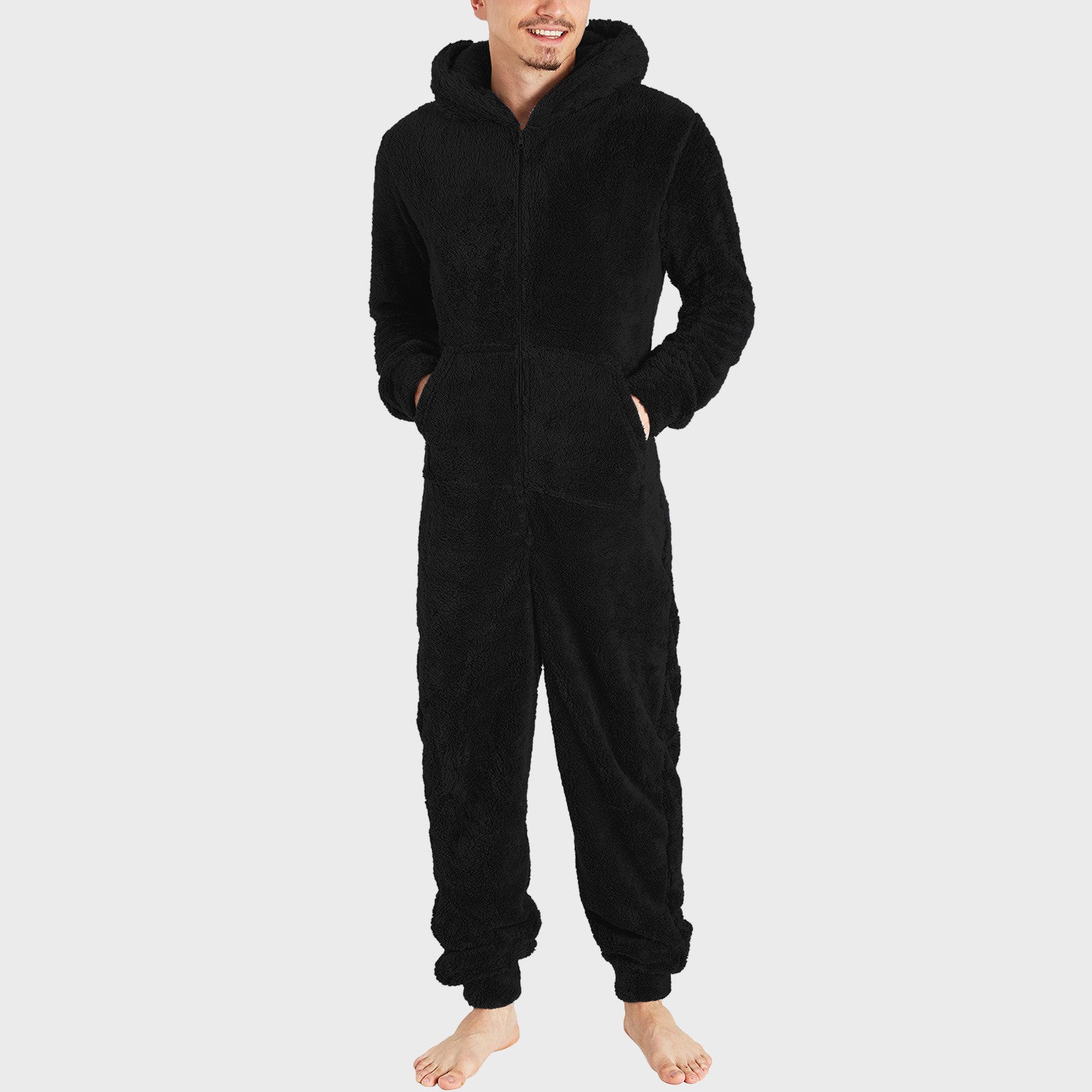 Zipper Thermal Plush Jumpsuit Pajamas for men