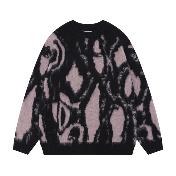 Irregular Contrast Color Round Neck Sweater