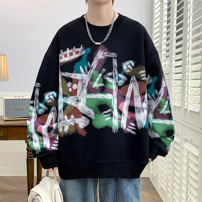 Maglione Graffiti Girocollo Moda Casual Largo Fondo Camicia