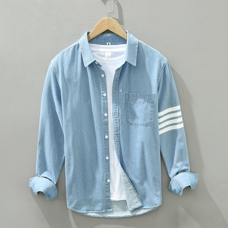 Men's Bar Loose Long Sleeve Denim Shirt jacket