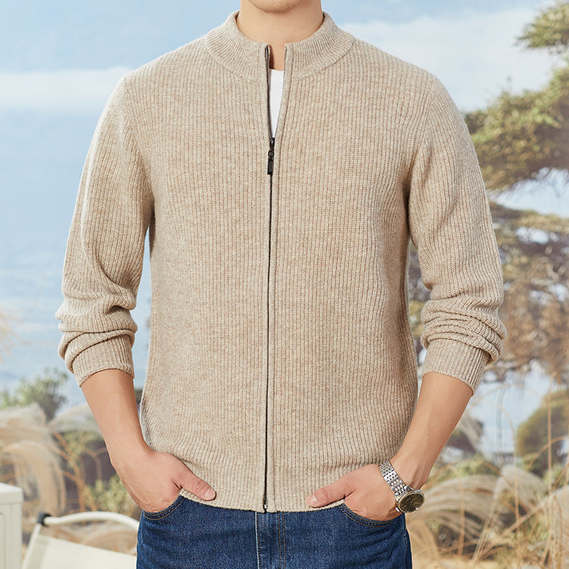 Maglione cardigan lavorato a maglia con cerniera e collo alto, casual, tinta unita