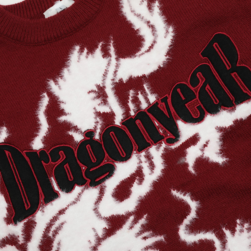 Dragon Pattern Jacquard Letter Embroidered Knitwear sweater