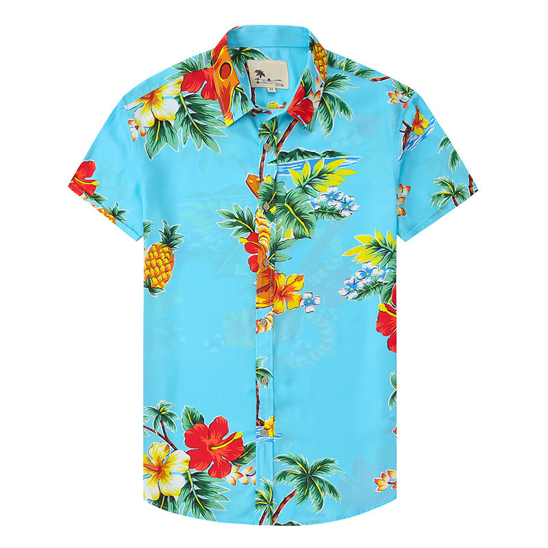 Lapel Print Thin Hawaiian Printed Shirt Men