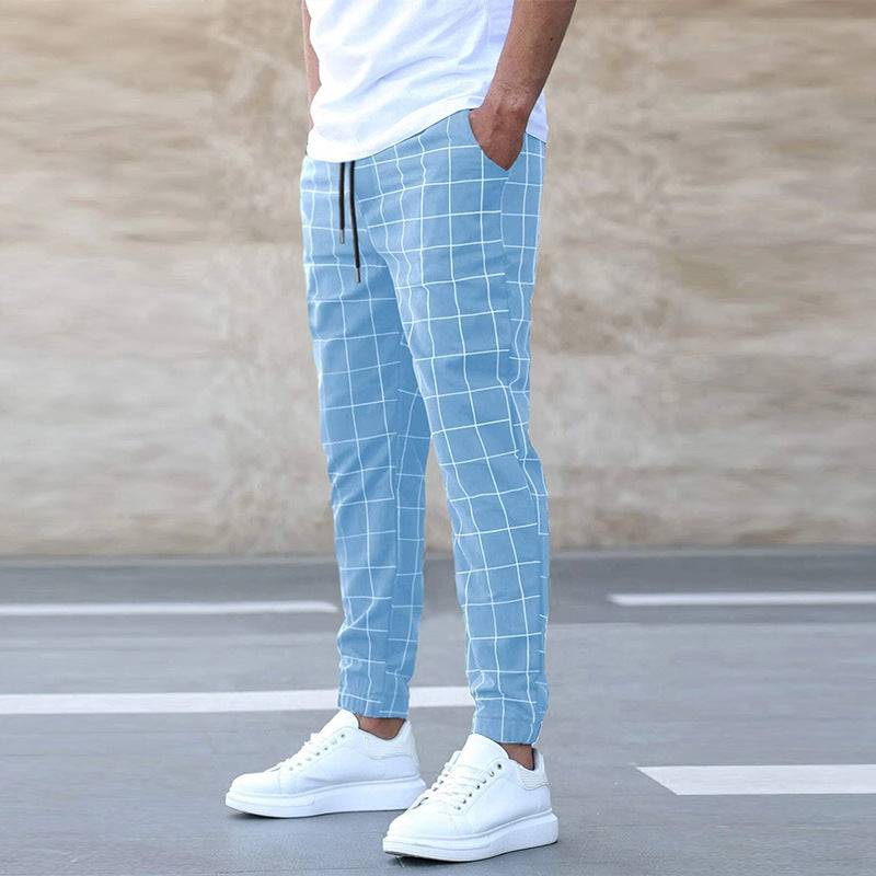 Plaid Pants Men's Casual Drawstring Trousers