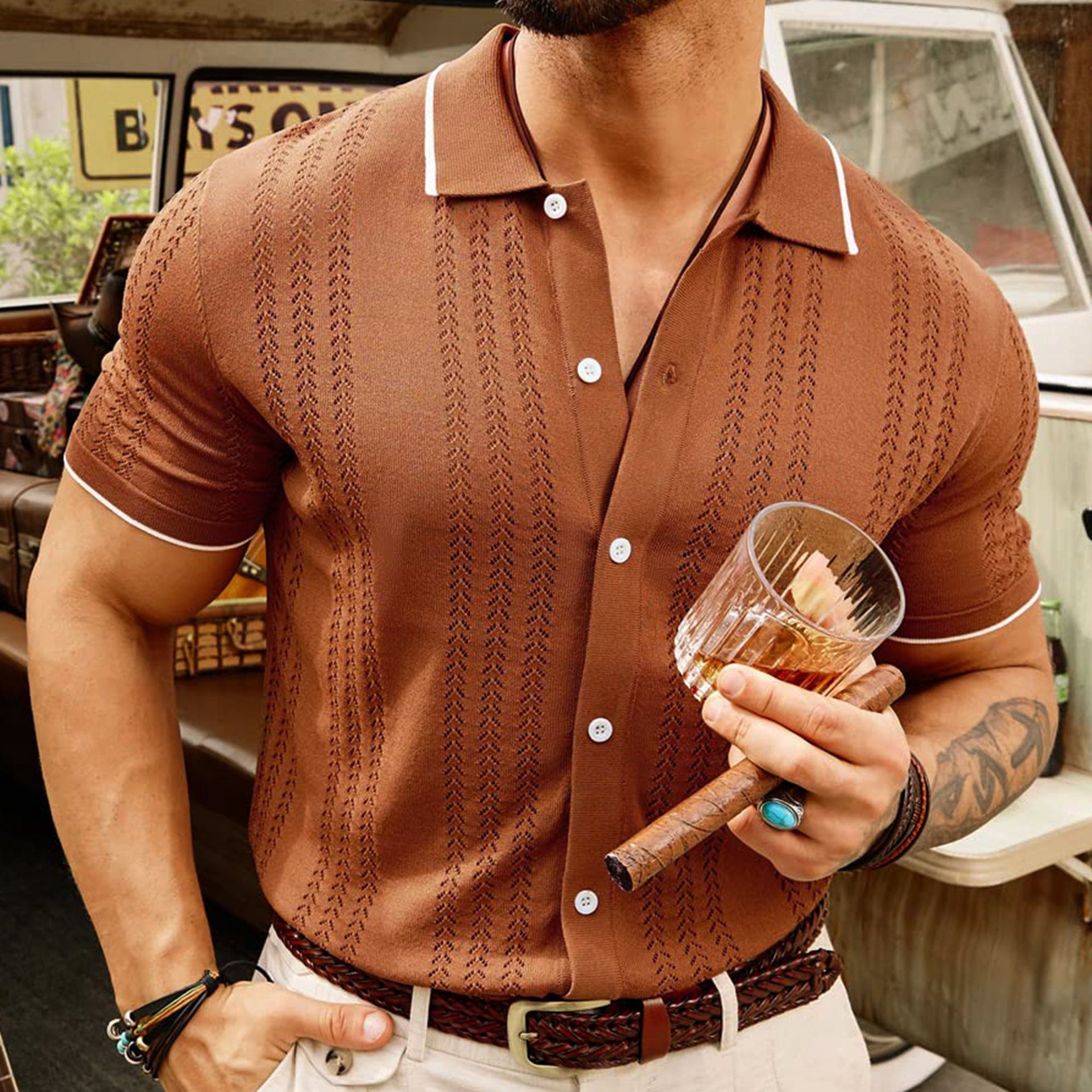 Short-sleeved Polo Summer Button Lapel Shirt