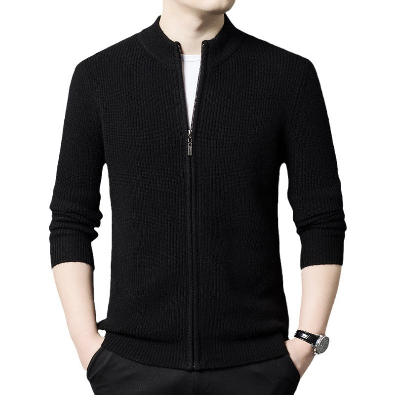 Casual Solid Color Stand Collar Zipper Knitted Cardigan sweater