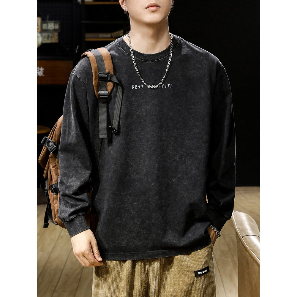 Washed-out Vintage Long-sleeved T-shirt For Men