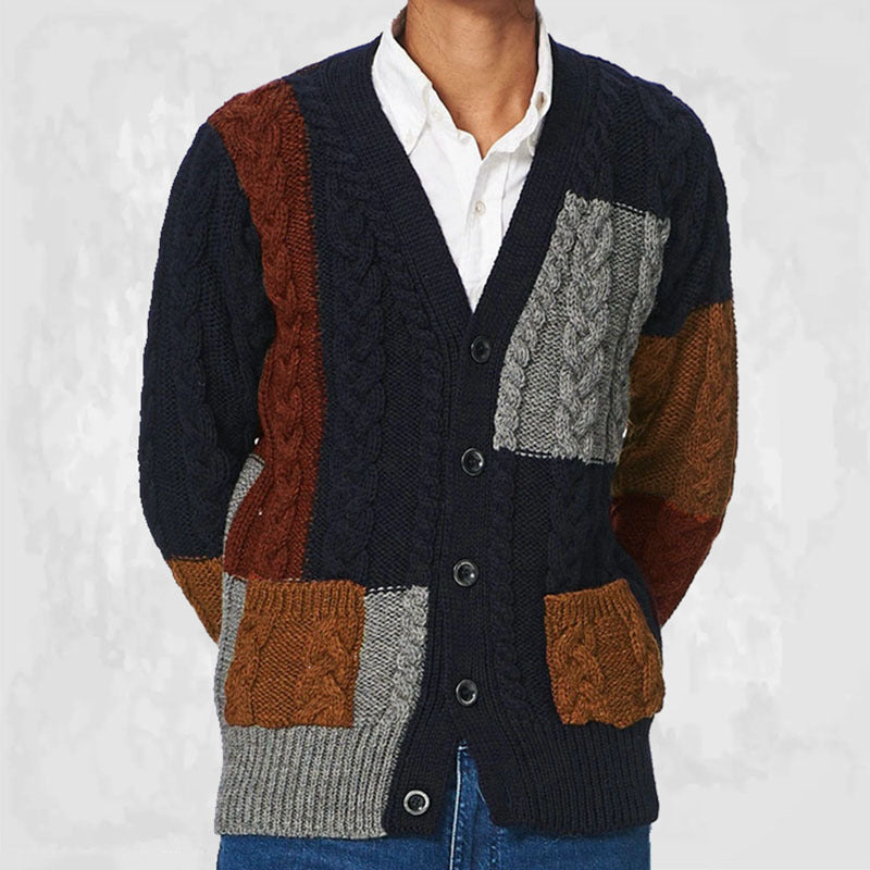 V-neck Long Sleeve Sweater Coat Men