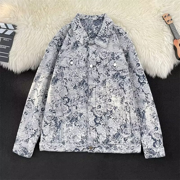 American Floral Denim Jacket Embroidered Coat