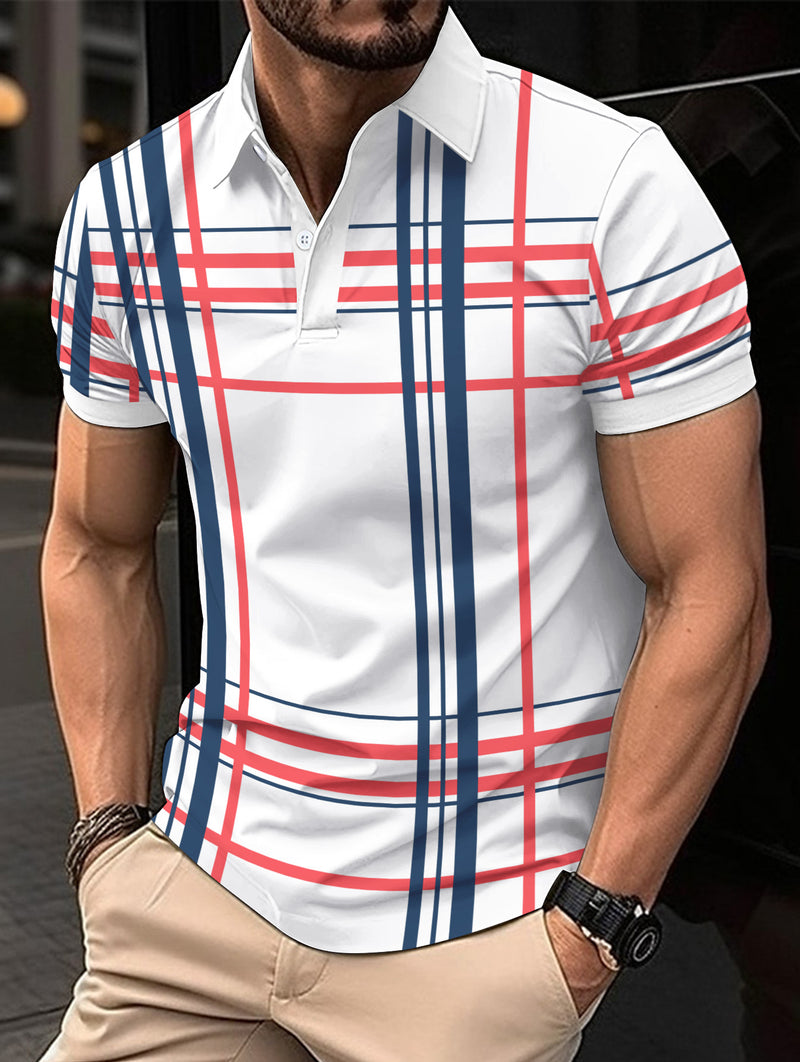 Men's Printed Lapel Button Sport Short Sleeved t-Shirt