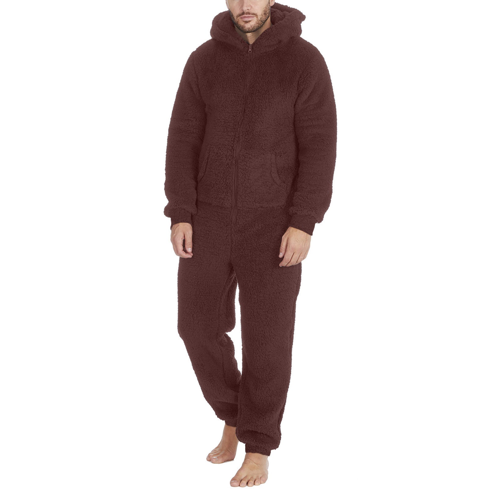 Zipper Thermal Plush Jumpsuit Pajamas for men