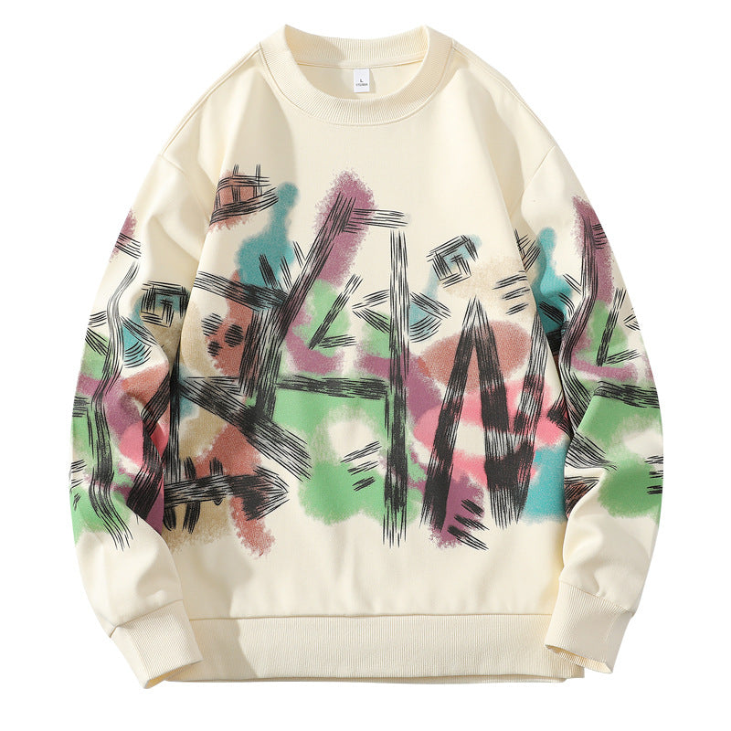 Maglione Graffiti Girocollo Moda Casual Largo Fondo Camicia