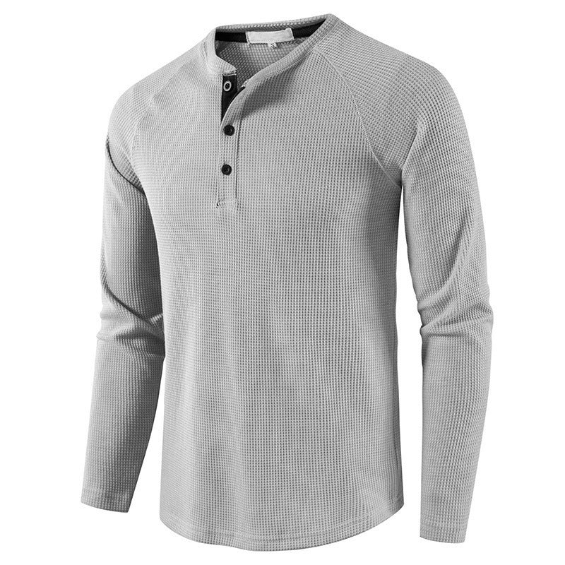 Men's Round Neck Waffle Long Sleeve Henry Casual T-shirt
