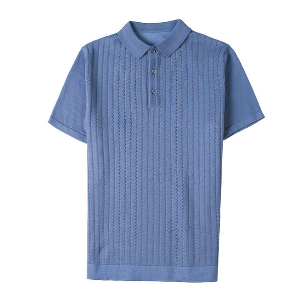 Dark Stripe Hollow Knitted Short Sleeve T-shirt