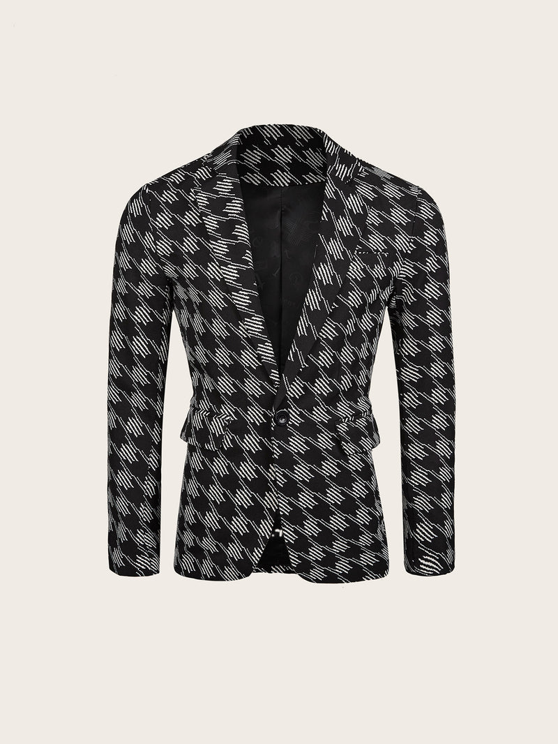 Houndstooth Leisure Suit Slim-fit Plaid Suit jacket