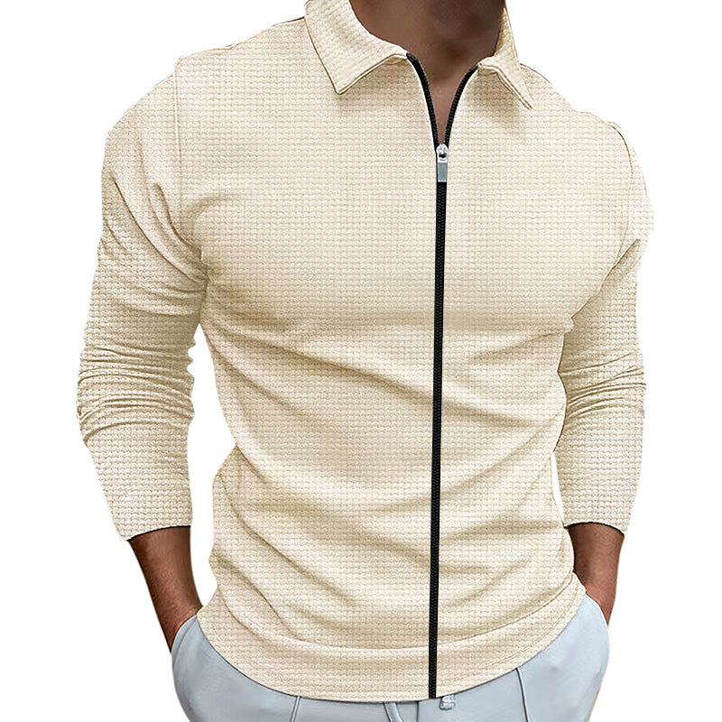 Men's Waffle Style Zipped Lapel Jacket