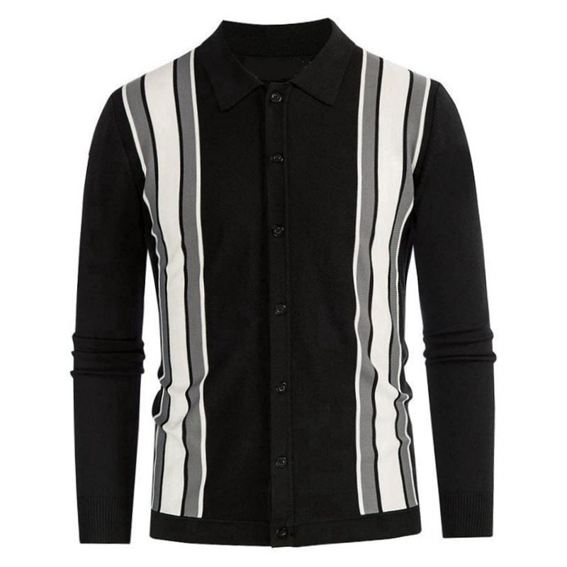 Men's Spring Thin Knitted Stripe Splicing Shirt