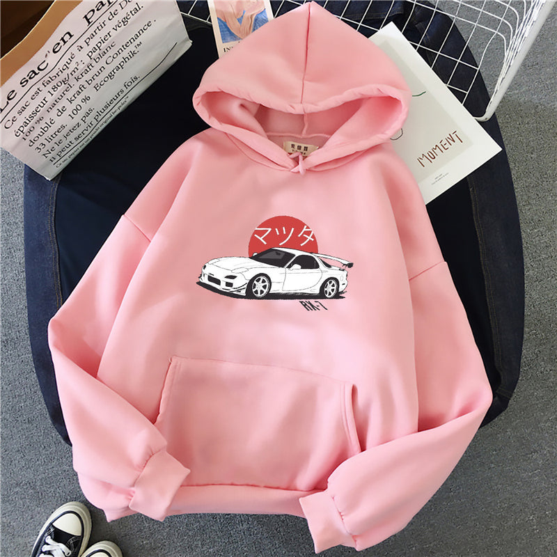 Sudadera con capucha con estampado de coches para hombre y mujer.