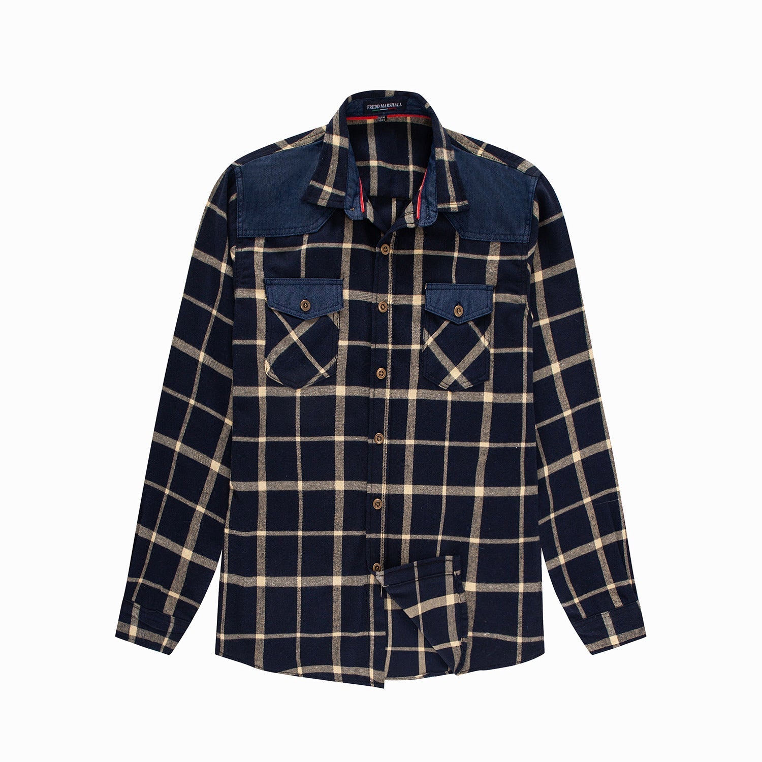 Fashion Men's Long-sleeved Denim Plaid Shirt