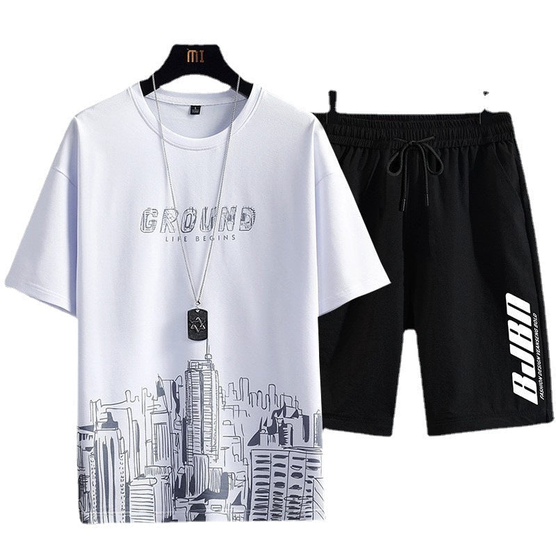 Printed Short-sleeved T-shirt Shorts Sports Two-piece Set