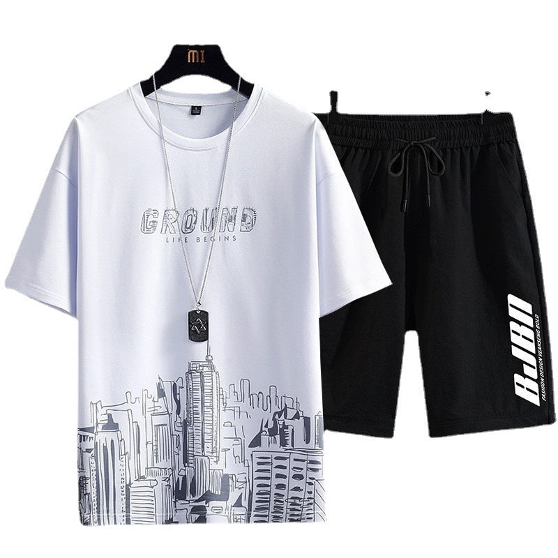 Conjunto deportivo de dos piezas con camiseta de manga corta estampada y pantalones cortos