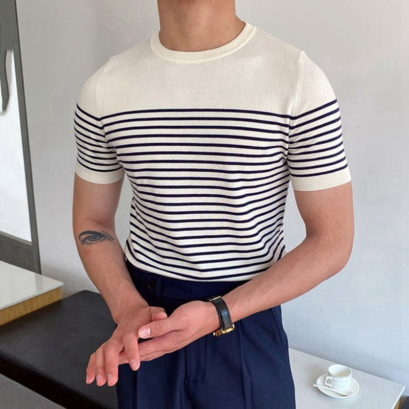 Short Sleeve Striped Sweater Slim Fit Men's T-Shirt