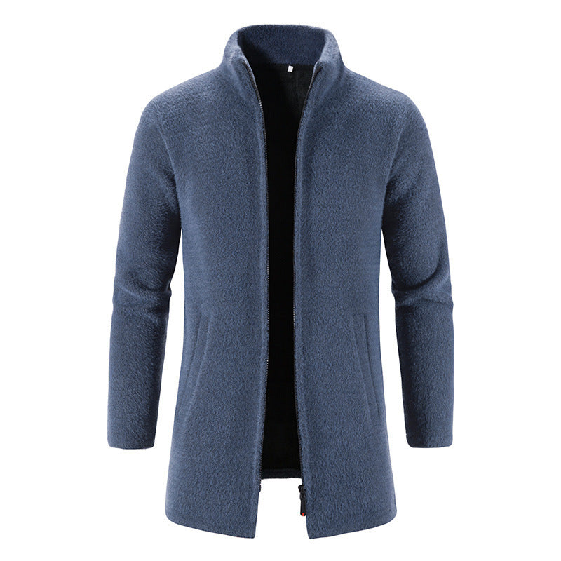 Men's Fleece Lined Padded Warm Keeping Stand Collar Woolen Overcoat